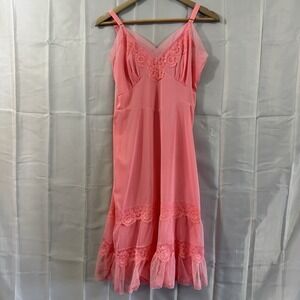 Vintage 1960's Movie Star Sz 34 S Pink Lace Layered Sheer Slip Dress Cottagecore